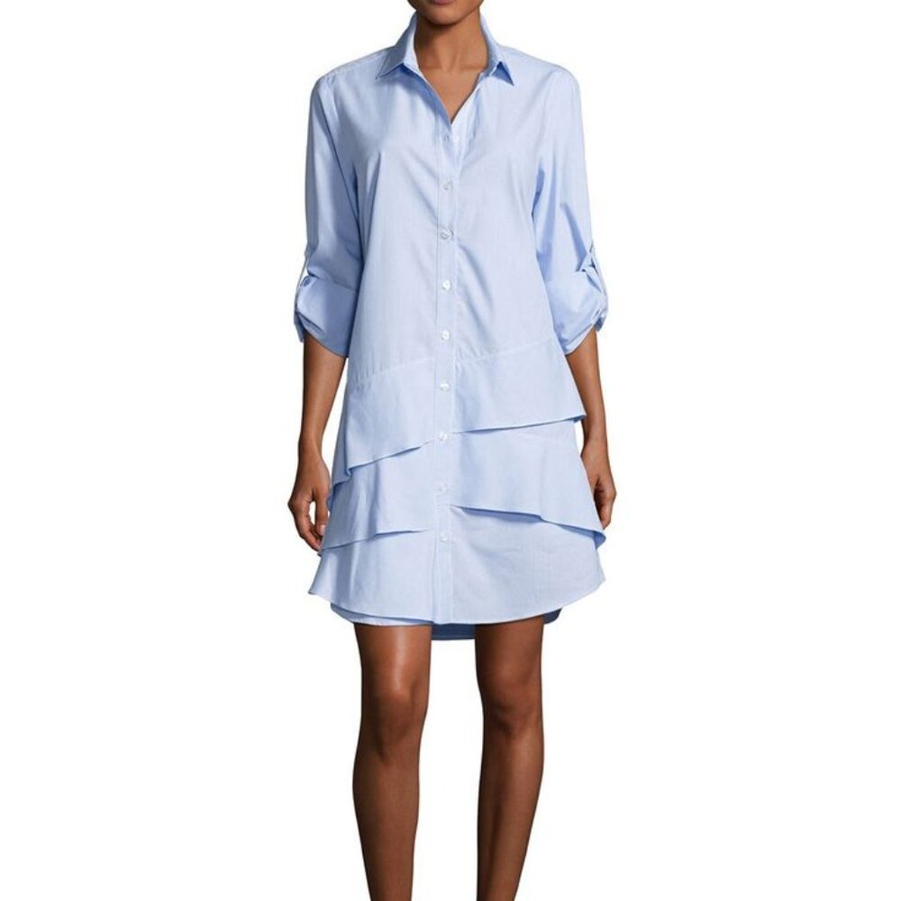 Finley Jenna Long-Sleeve Ruffle-Tiered Striped Shirtdress